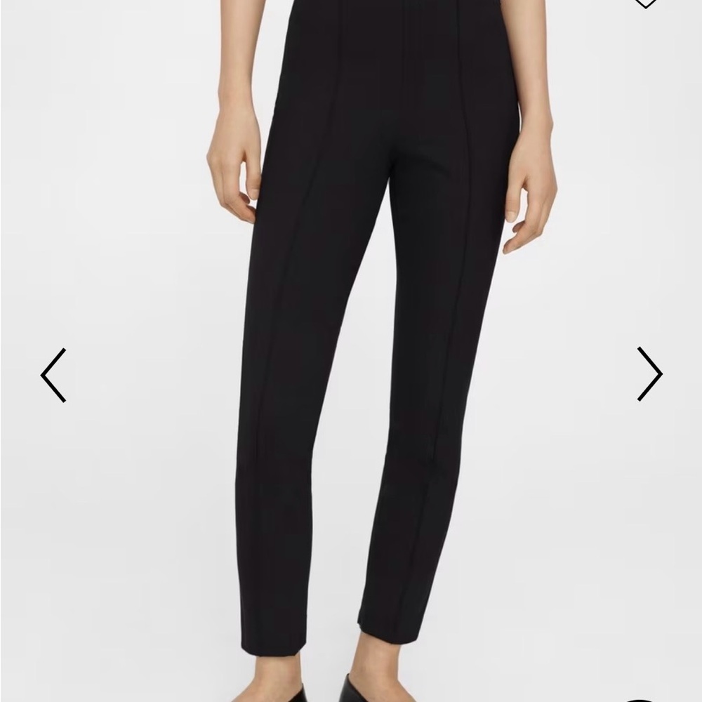 Theory Pintucked Slim Pants Sz 8 Black Side Zip Ankle Turkish Cotton Blend